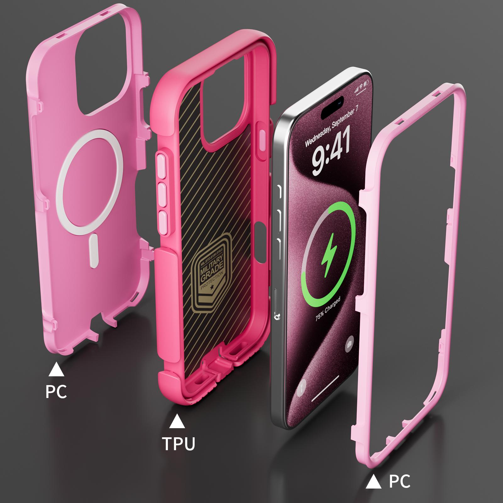 Dual-Layer Durable Phone Case for iPhone 16 Pro Max, 15, 14, 13 - Magnetic Wireless Charging Compatible, Heavy-Duty Shockproof Anti-Drop Automatic Phone Accessories