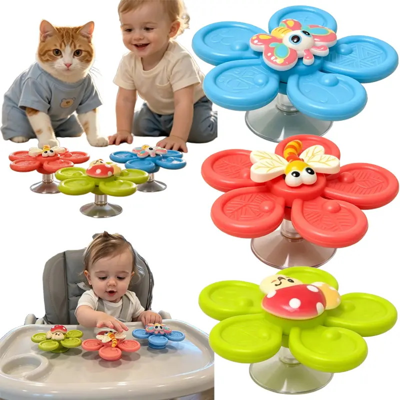 3pcs Unisex Colorful Animal Face Strong Suction Cup Spinning Tops - Easy-Rotating Tactile Sensory Fidget Toys for 1+ Years Old, Tabletops, Airplane Travel Gifts, 1 Year+