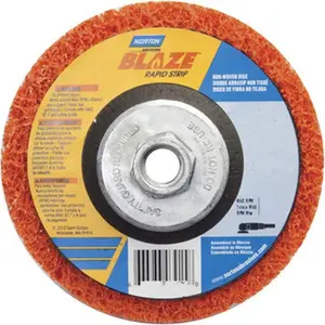 NORTON 4.5 inches Arbor Mount Deburring Disc - Extra Coarse Grade Aluminum Oxide/Ceramic, 5/8-11 Threaded Center Hole, Orange, 12000 Max RPM, Model 66254498101