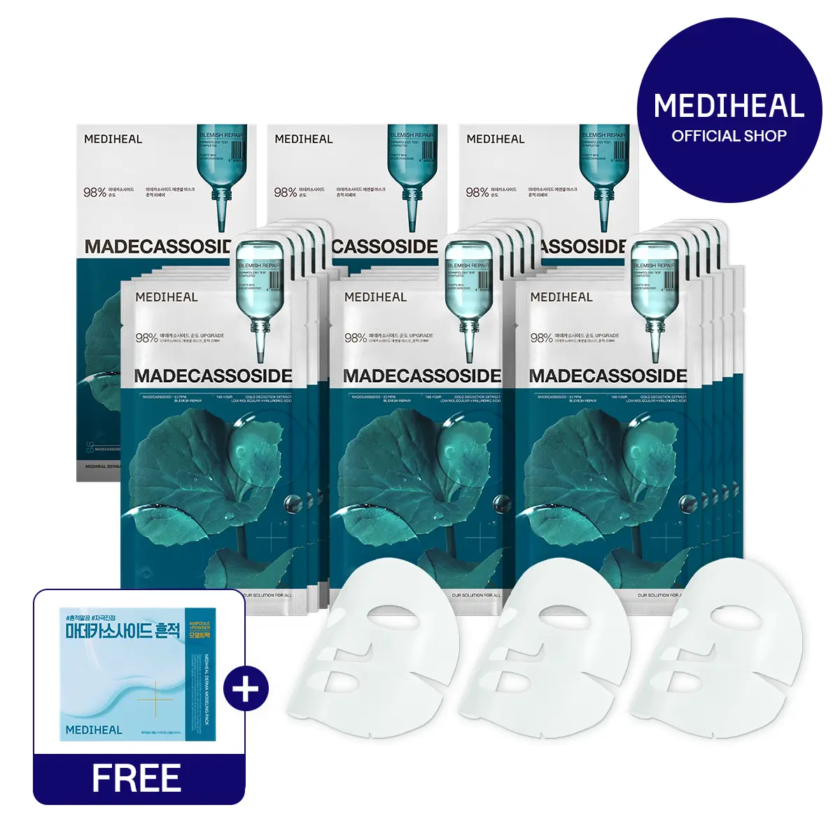 [Mediheal] 30-Day Blemish & Soothing Skin Recovery Mask Set | Blemish Repair, Redness Relief & Barrier Care | Hydrating Sheet Masks x30ea | Korean Skincare