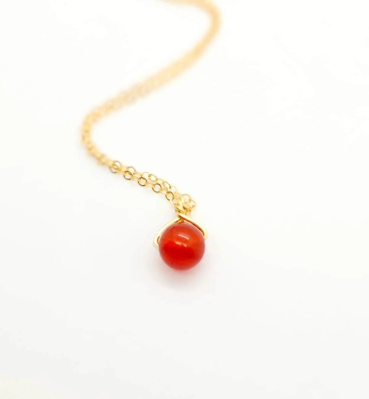 14K Gold Carnelian Crystal Necklace: Personalized Birthstone Jewelry