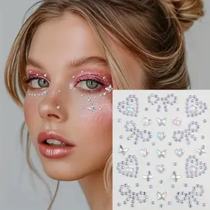 Rhinestone Face Decoration, 1 Count Sparkling Heart Bow Rhinestone Temporary Face Decoration, Makeup Accessory for Music Festivals