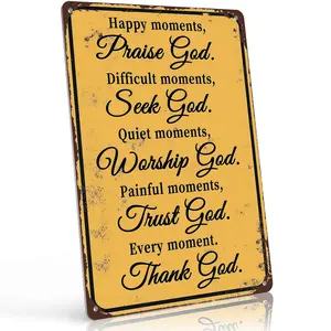 Praise God In Every Moment Faith 8x12 Inch Aluminum Metal Sign - Christian Inspirational Wall Decor for Home, Church, Home Office, Study Room - Retro Tin Sign Gift for Christians, Self-Improvement Enthusiasts and Faithful Believers