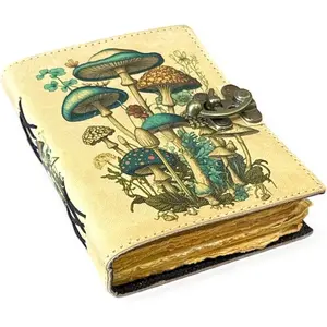 Mushroom Printed Blank Spell Book of Shadow Leather Journal Deckle Edge Paper witchy wiccan journal spiral Gothic Notebook Grimoire Journal Christmas Gifts for Men and Women