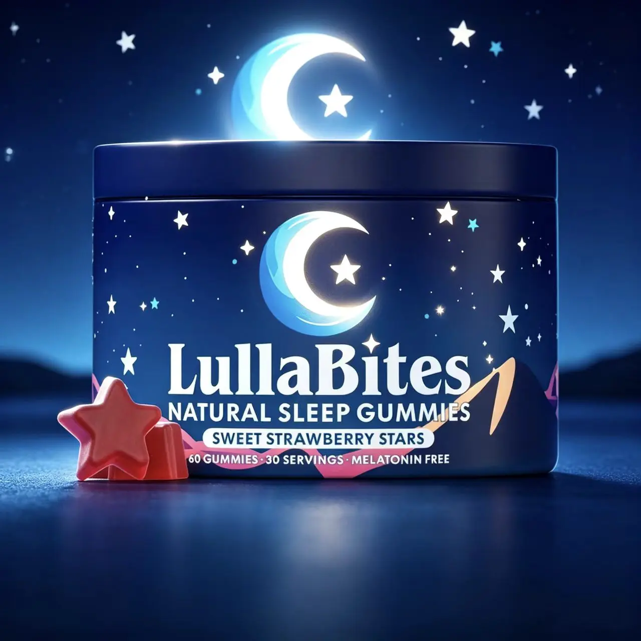 LullaBites Natural Sleep Gummies, Melatonin-Free Sweet Strawberry Star Gummies, 60 Count 30 Servings, Natural Sleep Support Supplement