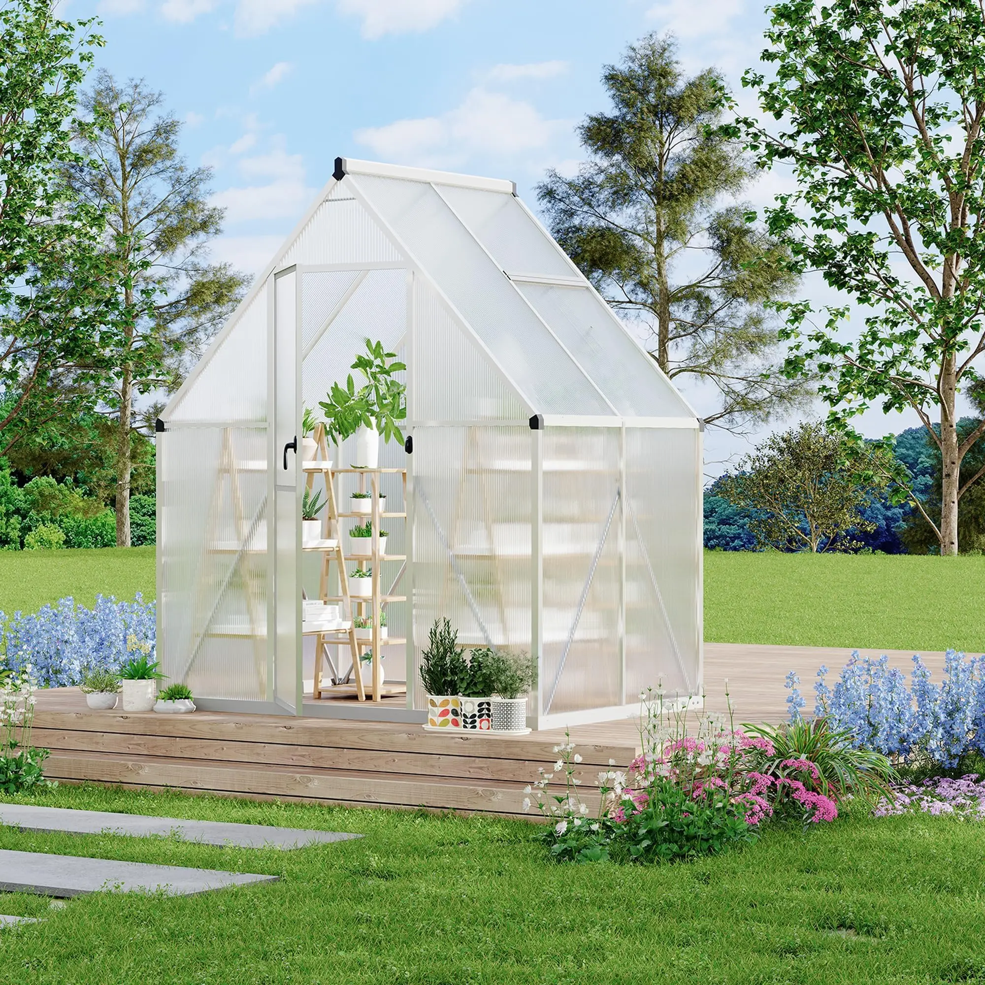 Garvee 6x4ft Adjustable Outdoor Greenhouse Kit - Enhanced Steel Frame, Polycarbonate Panels, Quick Setup, Ventilated Roof, Natural Light Access, Garden Plant Protection, Adjustable Greenhouse, 6X4ft Size