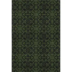 HomeRoots 665216 8 x 10 ft. Olive Green & Charcoal Medallion Washable Machine Made Rectangle Area Rug with UV Protection