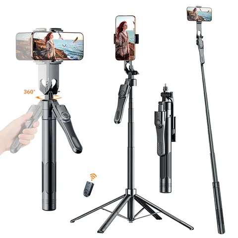 INFOJIFA 2026 New Upgraded All-in-1 360° Selfie Stick Mobile Accessory with 4-Legged Adjustable Tripod, Anti-Shock Gimbal, 1.8m Extendable Aluminum Alloy Body, Wireless Remote, Compact Silicone Button, for Vlogging, iPhone 17/16/15/14 & Android Phones, Ac