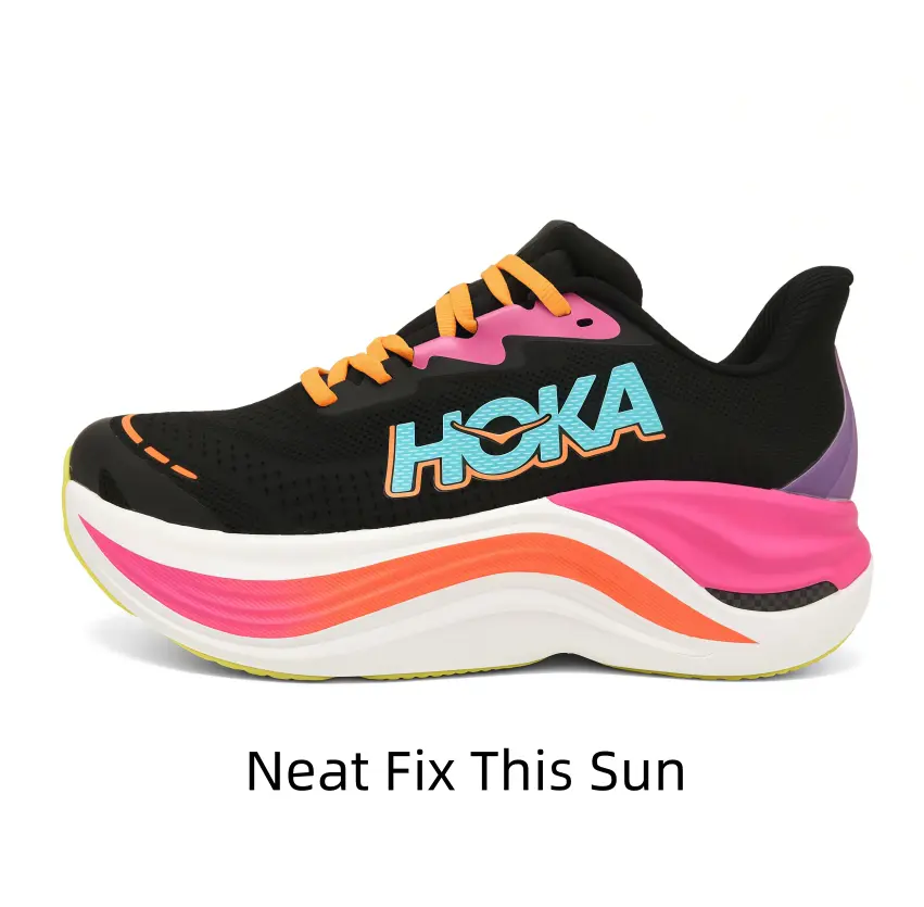 Black Mesh Running Shoes, White Midsole with Pink Orange Gradient Wave Strip Ultra Thick Cushion Shock Absorbing Non Slip Rubber Outsole Orange Lace Up Athletic Sneakers For Men Women