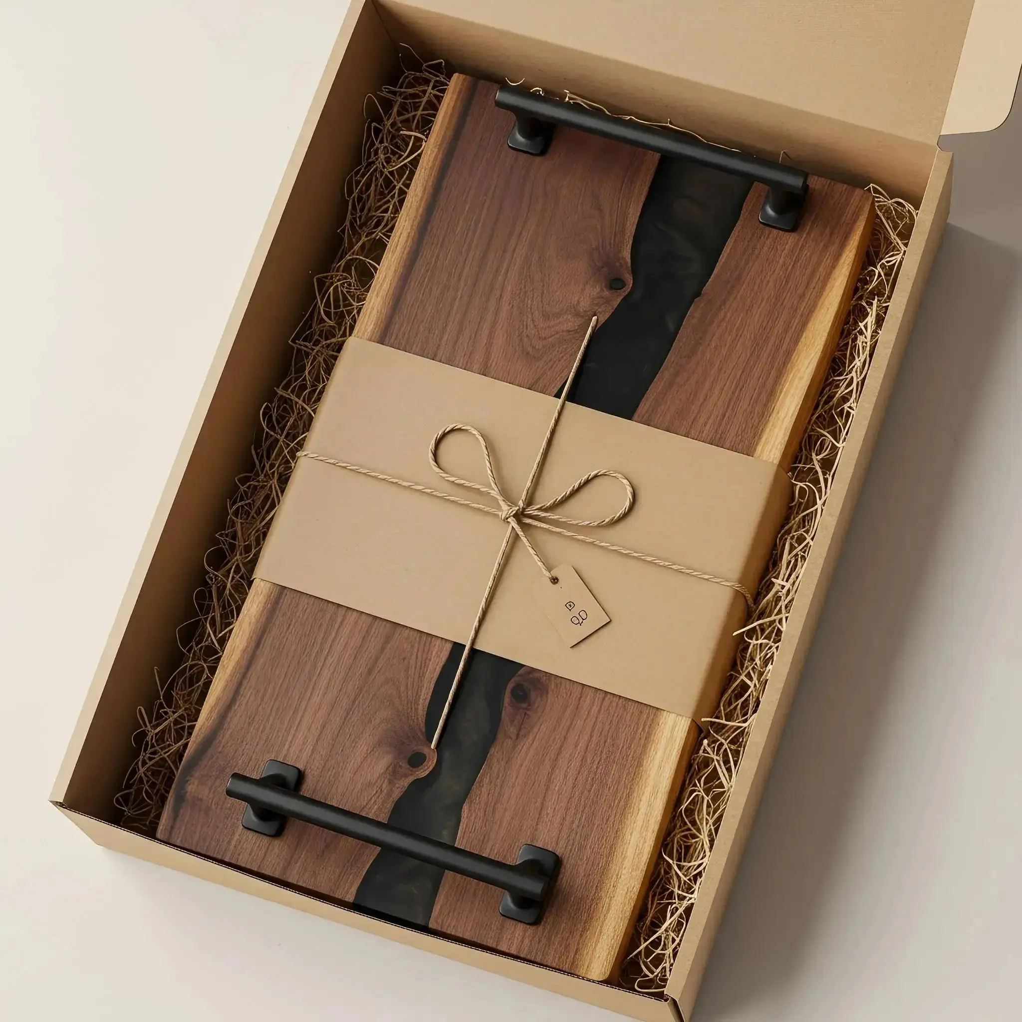 Walnut Epoxy Charcuterie Board with Smoky Black Resin River