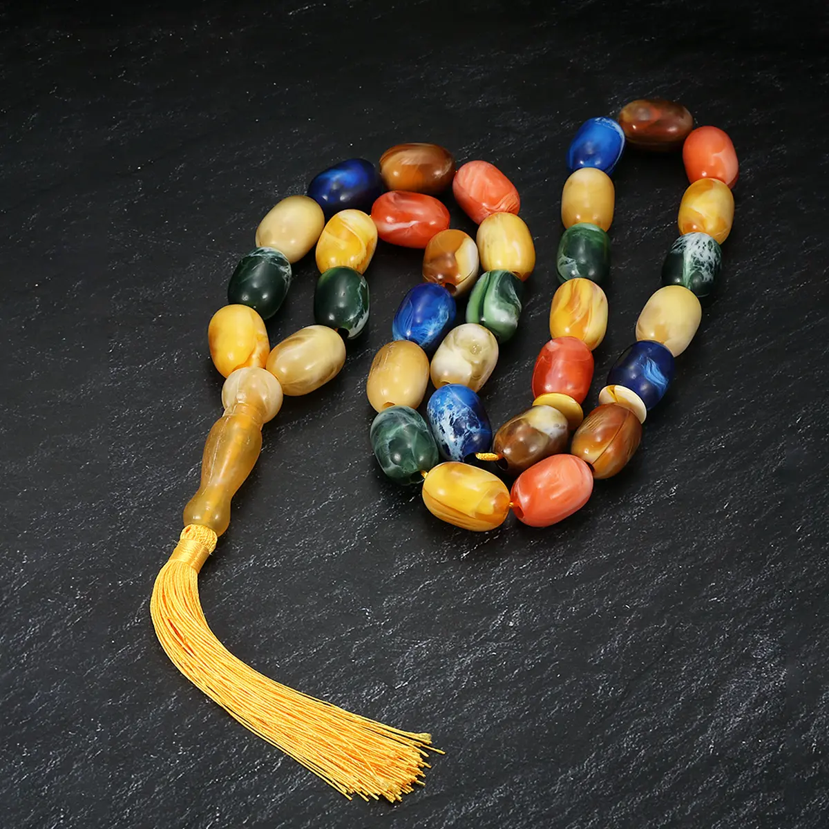 Retro Ethnic Acrylic Prayer Beads Necklace, 33-Piece Multi-Color Oval Beads with Tassel End, Unisex Costume Jewelry for Ramadan Gifts, 33-Pieces, Acrylic Oval, Unisex Wear, Multicolour, Religious, No, Plastic