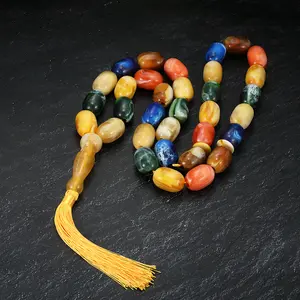 33 Oval Beads, Retro Ethnic Style Luxury Exaggerated Multi-color Large Oval Acrylic Prayer Beads, Tassel Embellishment, Ramadan Gift, Suitable for Both Men and Women