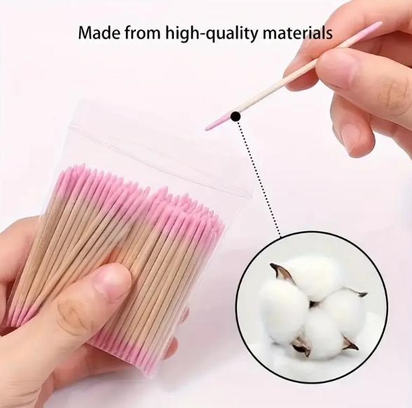 100pcs Double-HeadedWooden Makeup & Cleaning Swabs - Dual-Tipped For Eyelash Extension Glue Removal & Precise Beauty Applications Nail Supplies,Nail Tools,Nail Art Tools,Back To School,Nails,Nail Tools For Press On Nails,Manicure Pedicure Tools