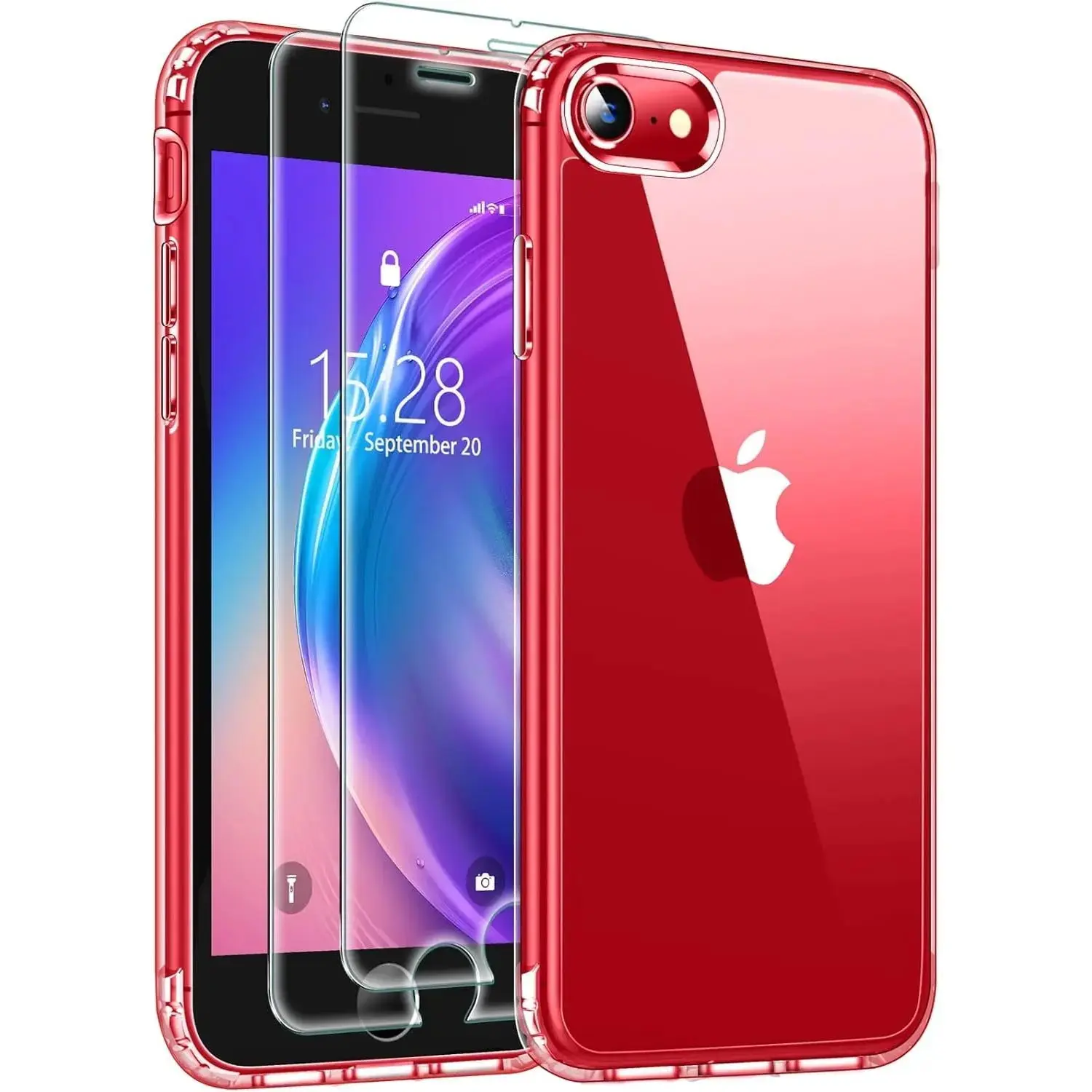 Entronix Heavy Duty Clear Case for Apple iPhone 8, 7, SE - Transparent with 2 Tempered Glass Screen Protector, Shockproof Dropproof, Multicolor Crystal Protection