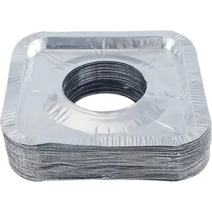 Gas Burner Liners (100 Pack) 8.5" Disposable  Foil Square Stove Burner Covers - Gas Range Protector Foil Liners to Catch Oil,  and  Spills