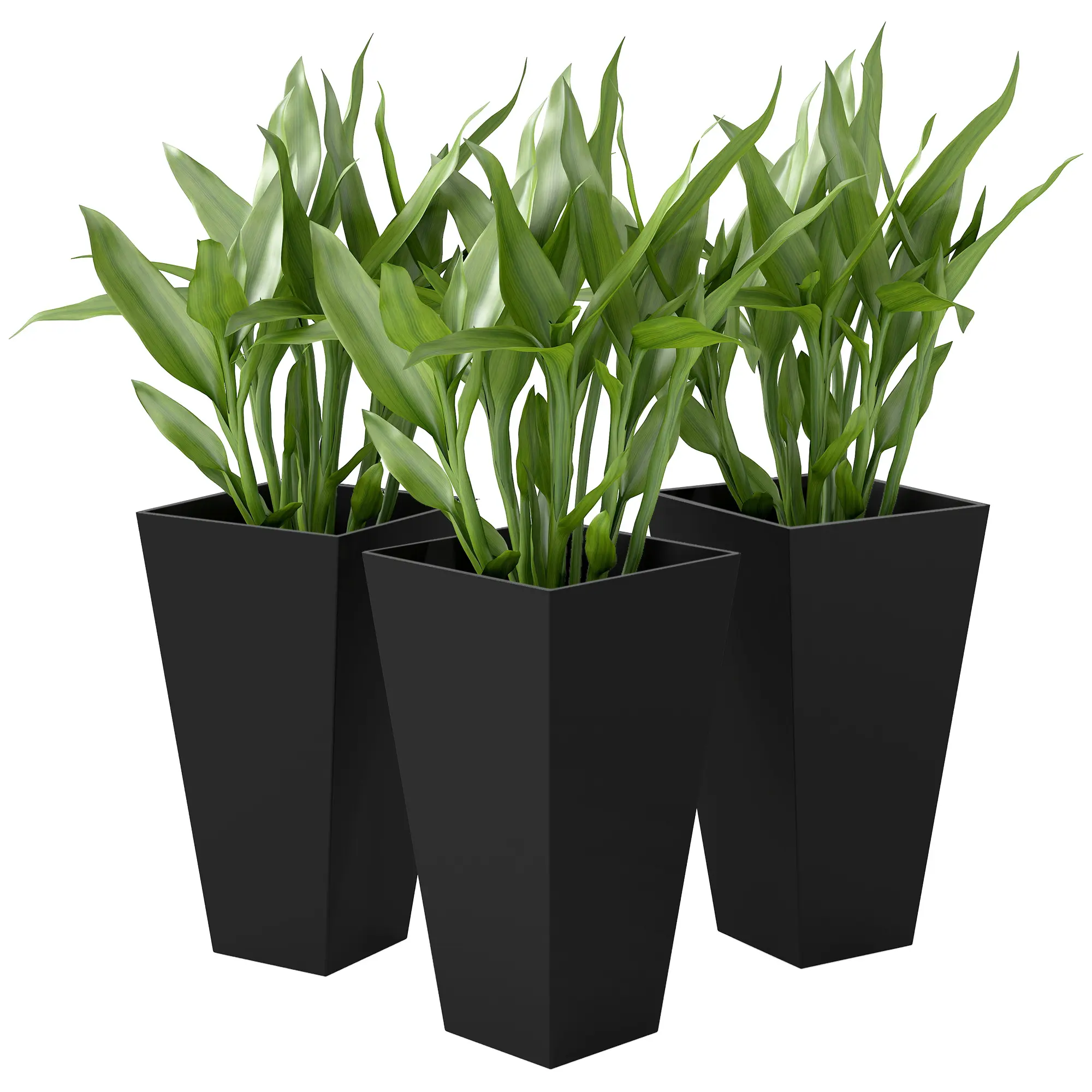 Tall Planters for Outdoor Plants Set of 3, 28 In Taper Planters with Drainage Holes, Indoor Grande Plant Pots, Front Porch Decor, Black