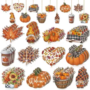 36 count Fall Ornaments for Tree Fall Thanksgiving Tree Decorations  Wooden Hanging Ornaments Pumpkins Leaves  Cutouts Autumn Decoration for Holiday Party  (Fresh Style)