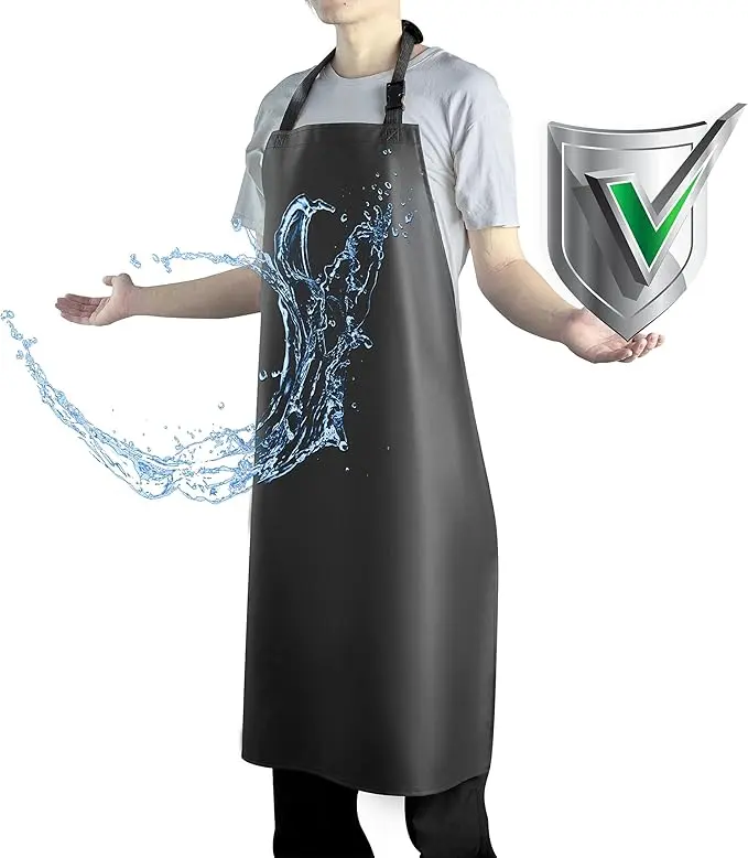 Waterproof Adjustable Bib Apron - Comfortable Rubber Vinyl for Household Cooking, Dishwashing, Industrial Paint Use - Removable, Wipe-Clean for Men and Women