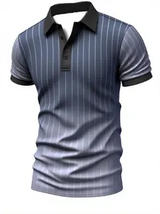 Men's fashionable short-sleeved striped Polo shirt, suitable for men's golf, tennis, men's tops, Christmas, Halloween, gifts, Black Friday