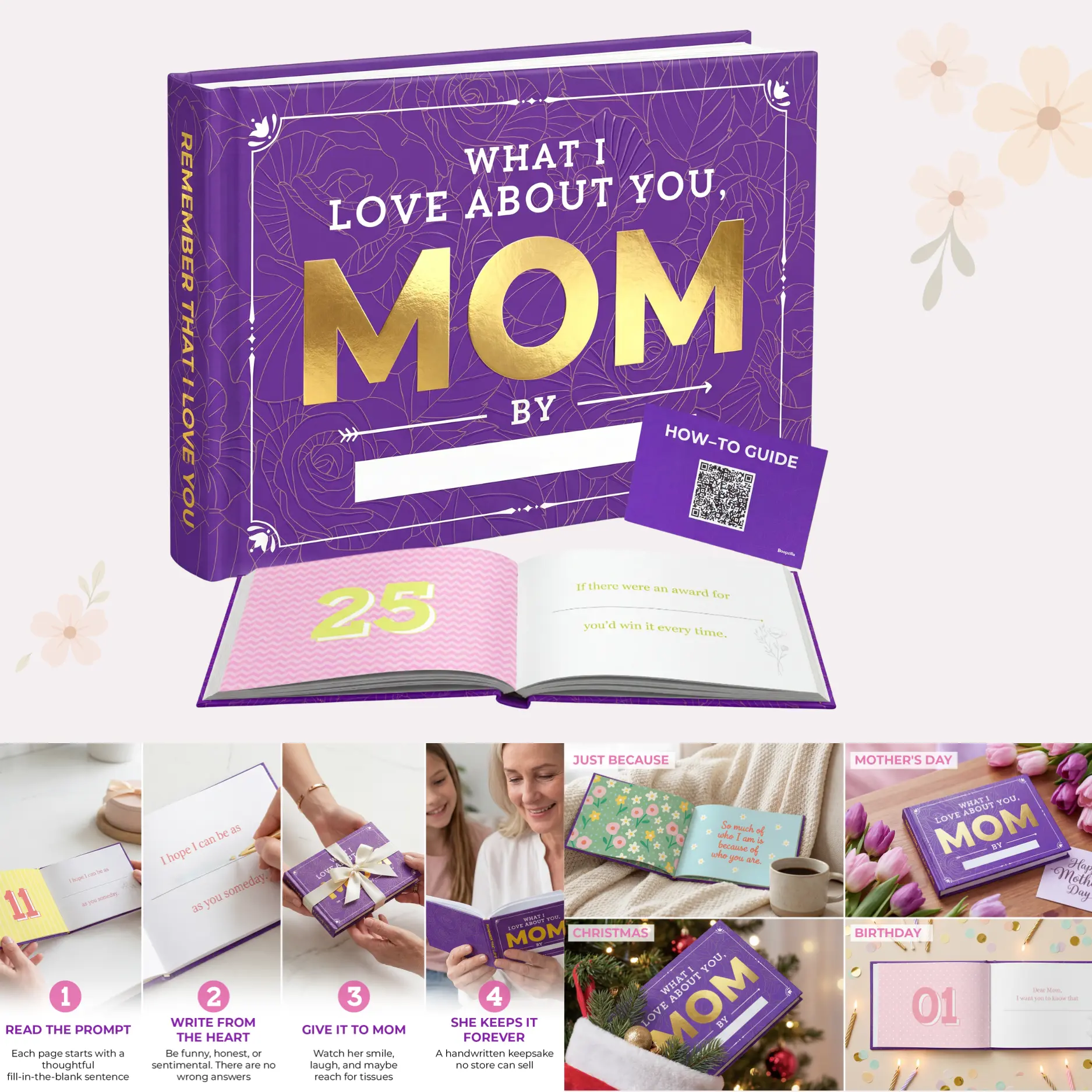 What I Love About Mom Book, Thoughtful Keepsake Gift for Mother, Personalized Mom Memory Book, Hardcover Gift from Daughter or Son