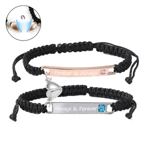 Adjustable Personalized Couple Bracelet Customized Couple Bracelets Set Mutual Attraction Custom Relationship Bracelet Personalized Gift for Men Women, Heart Charm Bracelet, Gift Ideas Valentine’s Day Gift