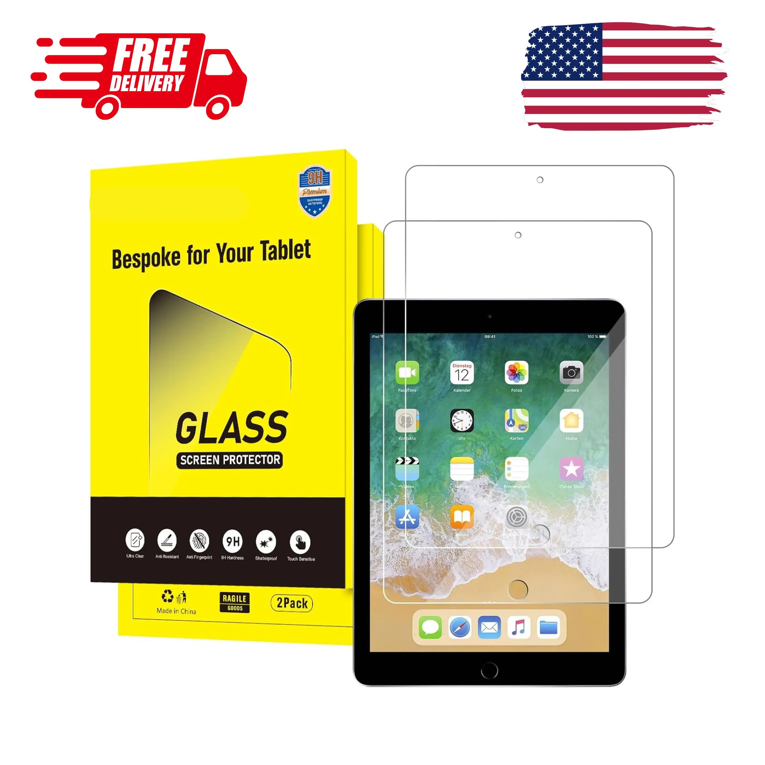 2 Pack Screen Protector for iPad 6th 5th Generation 9.7 Inch 2018 2017