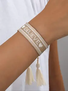 Unisex Believe Braided Tassel Bracelet, Casual Fashion Wristband Jewelry, Perfect for Daily Sports & Commuting Wear