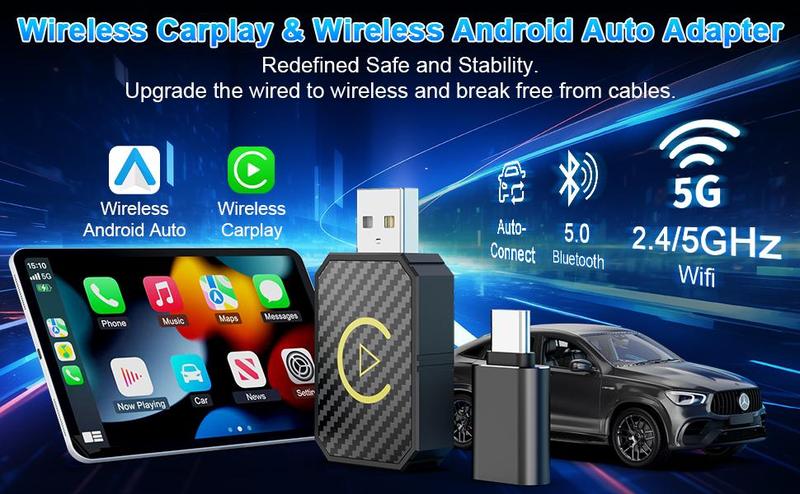 CarPlayand Android for both Apple2 in 1 Wireless Apple Adapter, ,converts wired to wireless, suitable for factory wired CarPlay cars from 2016+