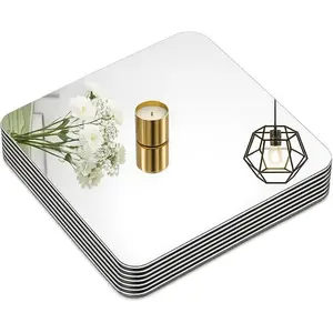 Set of 10 Square Mirrors for Centerpieces, 12 x 12 Inch Acrylic Silver Mirror Tray Candle Plates Wall Mounted Mirrors for Wedding Party Table Centerpieces Wall Decor