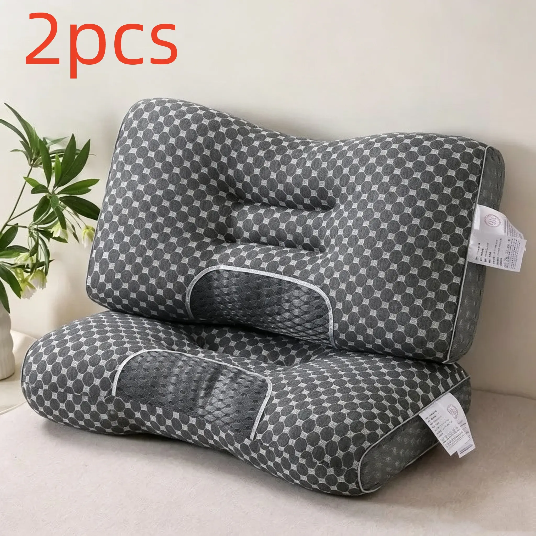 2pcs The cervical pillow is used to relieve the neck and shoulders. The conforming polyester core pillow is suitable for those who sleep on their sides or on their backs, and it has a detachable cover.