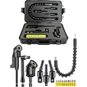 Right Angle Drill Attachment, 17 count  Drill Bit Set 90/105? Angled, Flexible Extension & Rotatable Socket Adapters, Ratchet Wrenches for Tight Narrow Spaces,/Garage/Technicians/Carpenters