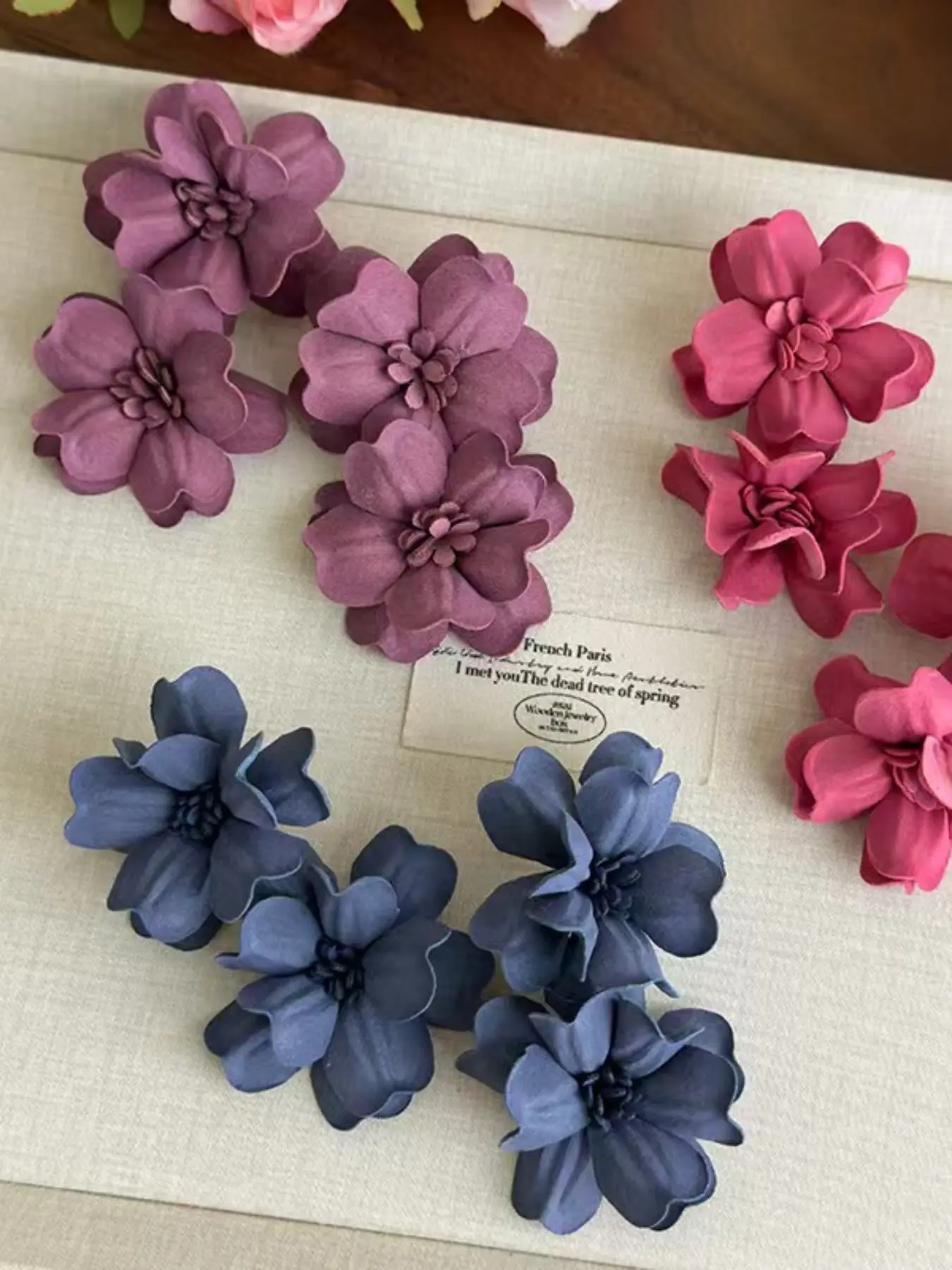 Vintage Fabric Flower Earrings, Elegant Winter Jewelry, Exaggerated Women's Fashion Accessory, Stylish and Chic Design