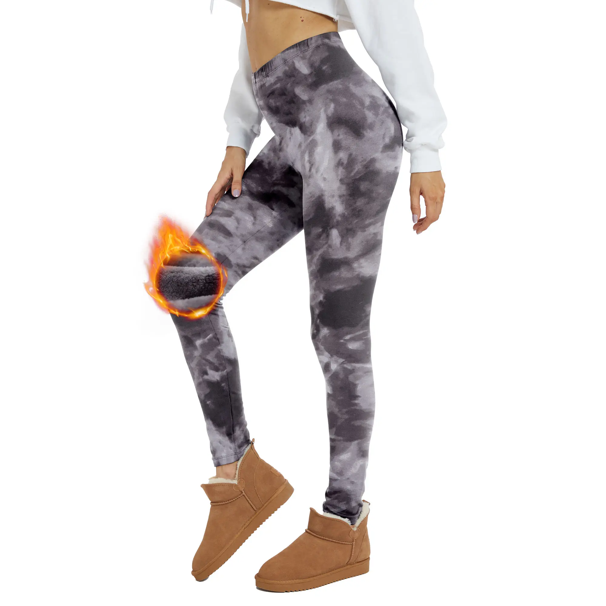 Showitty Women's High-Waisted Fleece-Lined Leggings, Warm Yoga Leggings, Colorful