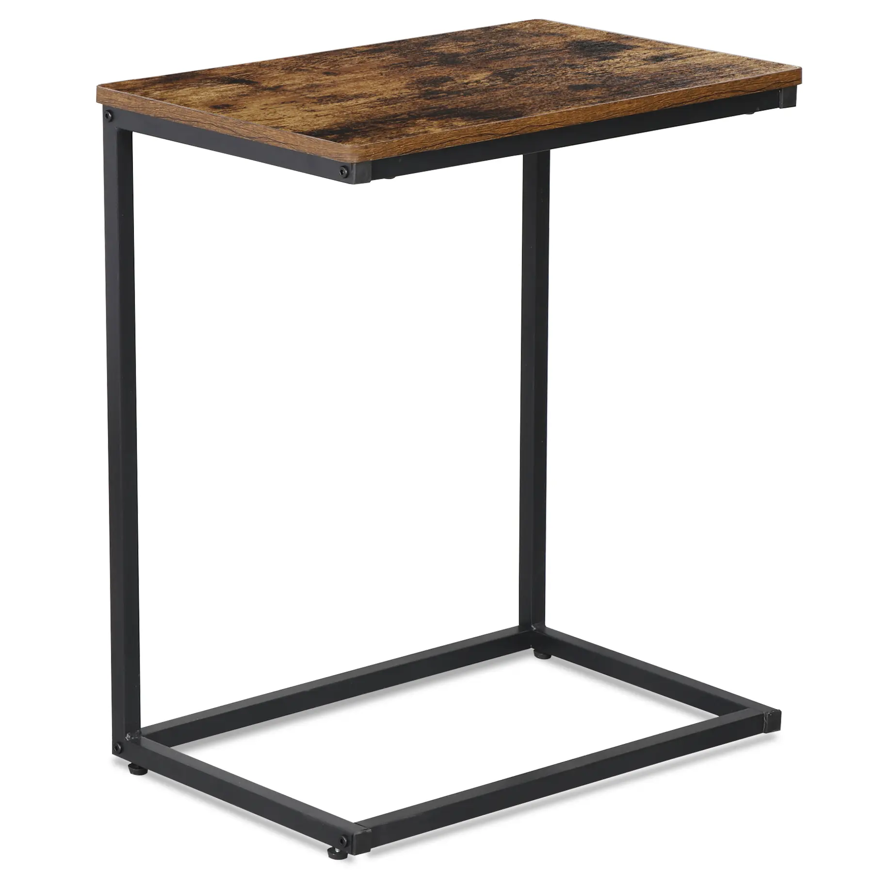 Zeny C-Shaped Compact Sofa Side Table - MDF & Metal Indoor Furniture, Sturdy End Table with Metal Frame, 55lb Load Capacity, Adjustable Legs, Rustic Finish for Home Office Bedside Use, C-Shaped Bedside Tables