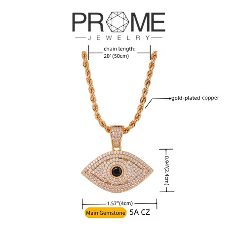 (CN001) Women's Evil Eye Accessory Necklace - 5A Grade Cubic Zirconia Sparkle Iced Synthetic Coloured Gem Pendant, 8g Durable Polished Copper Base, Casual Lightweight Jewelry for Everyday Wear, Birthday Gifting
