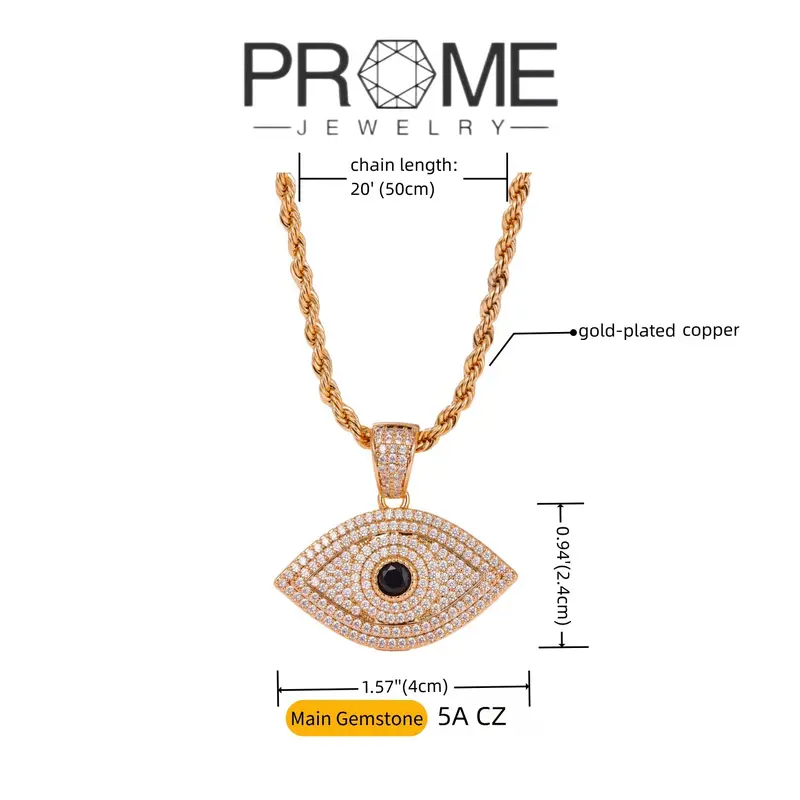 (CN001) Women's Evil Eye Accessory Necklace - 5A Grade Cubic Zirconia Sparkle Iced Synthetic Coloured Gem Pendant, 8g Durable Polished Copper Base, Casual Lightweight Jewelry for Everyday Wear, Birthday Gifting