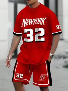 Men's Summer Plus Size Digital 3D Print T-Shirt and Drawstring Shorts Set, Breathable Casual Outdoor Sports Two-Piece Outfit