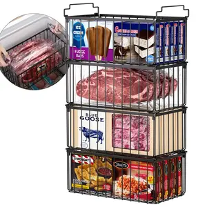 Upgraded Freezer Organizer Bins 4 Pack MAX Capacity Stackable Baskets for 5/7 Cu.FT Deep Freezers Stainless Steel Rust-Proof Airflow-Friendly Kitchen & Pantry Storage