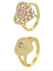 Hollow Out Heart Design Rhinestone Decorated Ring Set, Fashion Accessories for Women, Trendy All-match & Exquisite Jewelry for Birthday Gift, Valentine's Day, Gift
