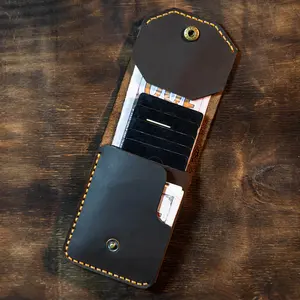 Handmade Leather Wallet With Flap Button Closure Hand Stitched Leather Card Holder Burnished Edges Pull Up Leather 8 to 9 Bill & 6 to 8 Cards Best Gift For Him Anniversary Gift For Husband Halloween Gift