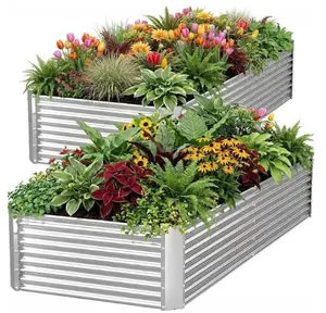 2 Pack Tall 6 x 3 Ft Galvanized Steel Raised Garden Bed, Outdoor Above Ground Planter Box for Vegetables and Flowers, Metal Raised Bed for Gardening