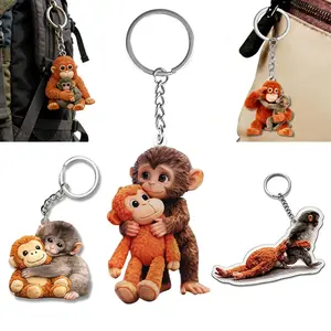 5 Adorable Monkey Hugs – Exquisite Acrylic Keychains – Customized Gifts for Animal Lovers
