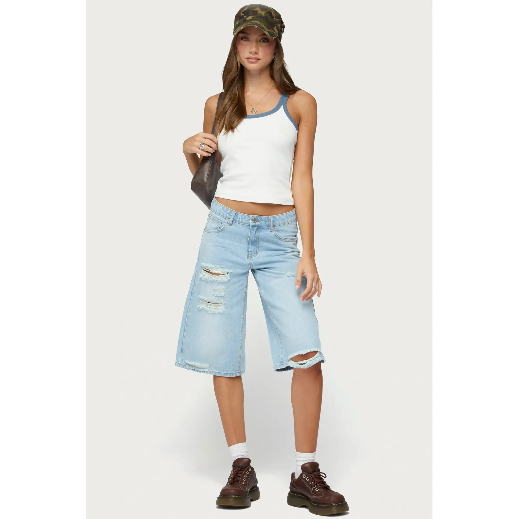 Distressed Low Rise Boyfriend Bermuda Shorts