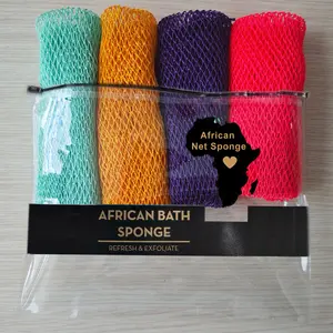 4 Piece African Exfoliating Net Sponge Bundle, Ethically Sourced from Nigeria Bath Sponge Bath Sponge Shower