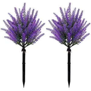 Artificial Flower with Ground Stakes, 17.7 Inch Lavender Tree, Garden Courtyard Decor, Indoor Outdoor Use, Low Maintenance, 2 Pieces