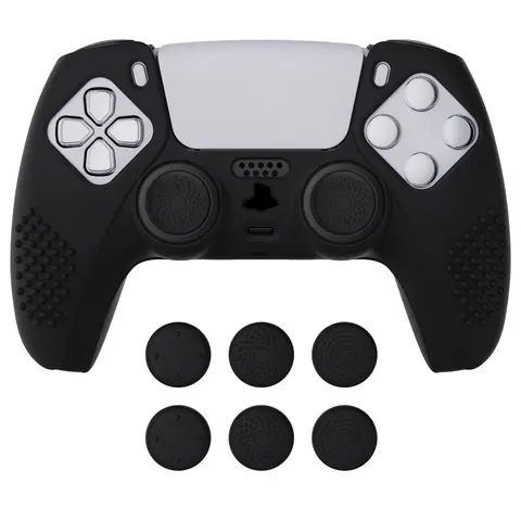 eXtremeRate PlayVital Black 3D Studded Edition Anti-Slip Silicone Cover Skin for ps5 Controller, Soft Rubber Case Protector for ps5 Wireless Controller with 6 Black Thumb Grip Caps