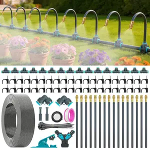 360? Adjustable Drip Irrigation System 100FT,5/16" Garden Watering Kit with 16 Copper Nozzles,82Pcs Drip Irrigation Kit,Automatic Misting Sprinkler System for,Raised Bed, Patio, Lawn & Yard Care