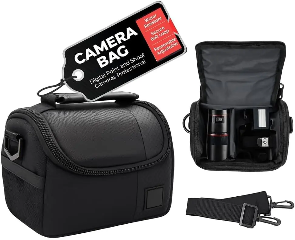 eDealz Small Soft Padded Camera Bag for Canon Sony Olympus & Samsung DSLR Camera Bag with Adjustable Shoulder Strap Lightweight Crossbody Case Waterproof Design