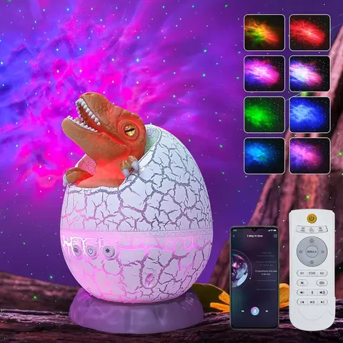 Prehistoric Dinosaur Egg Galaxy Projector Night Light - Decorative Mood Lamp, Fun Lamp with 8 Different Nebula Colors, Adjustable Settings, Music Player, Ideal Valentine's Day Gift for Children & Bedroom Decoration