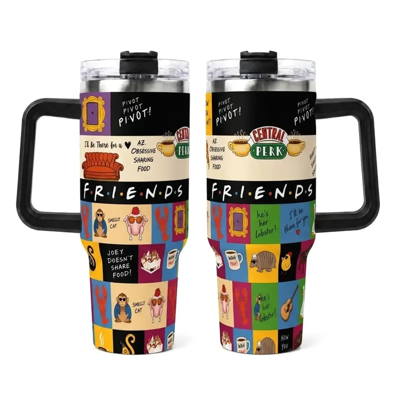 Friends TV Show Central Perk 40oz Tumbler with Handle and Straw, Joey Doesn't Share Food Insulated Stainless Steel Travel Mug, Friends TV Show Fan Gift